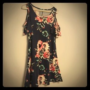 Flowy; floral peek-a-boo shoulder dress